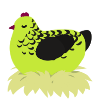 A lime and sable chicken with a half-lace pattern
