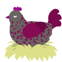 Relana, a grey and wine chicken with a speckle pattern