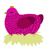 Ribbon, a fuchsia and maroon chicken with a lace pattern