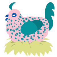 A rose and teal chicken with a speckle pattern