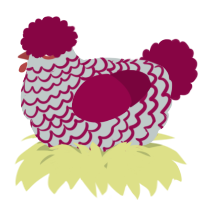 A silver and maroon chicken with a lace pattern