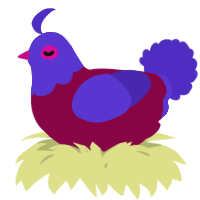 A maroon and indigo chicken with a head pattern