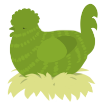 A chartreuse chicken with a bar pattern