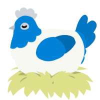 A white and sapphire chicken with a head pattern