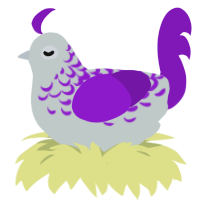 Potpourri, a silver and violet chicken with a half-lace pattern