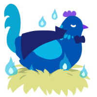Chicken Leviathan, a ultramarine and cerulean chicken with a neck-speckle pattern