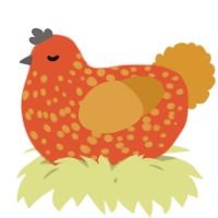 A vermilion and orange chicken with a speckle pattern