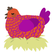 A vermilion and plum chicken with a lace pattern