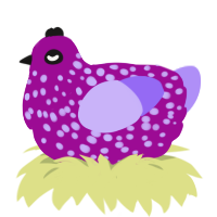 Majestic, a plum and lilac chicken with a speckle pattern