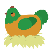 A orange and viridian chicken with a head pattern