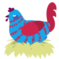 A sky and crimson chicken with a bar pattern