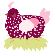 A maroon and rose chicken with a speckle pattern