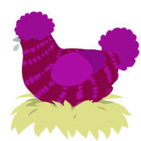 A maroon and plum chicken with a bar pattern