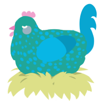 A turquoise and cerulean chicken with a speckle pattern