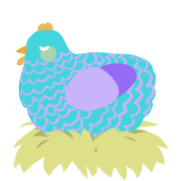A aqua and lilac chicken with a lace pattern