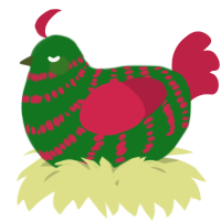 A leaf and crimson chicken with a bar pattern