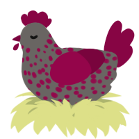 A grey and maroon chicken with a speckle pattern