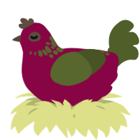 A maroon and olive chicken with a neck-speckle pattern