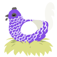 A blurple and white chicken with a lace pattern