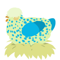A apple and cerulean chicken with a speckle pattern