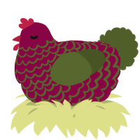 A maroon and olive chicken with a lace pattern