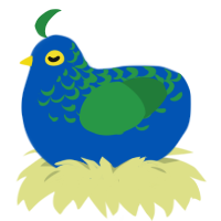 Xander, a ultramarine and viridian chicken with a half-lace pattern