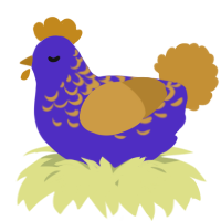 A indigo and gold chicken with a half-lace pattern