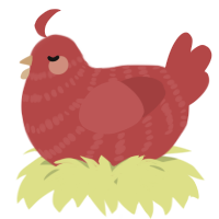A red chicken with a bar pattern