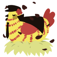 A yellow and crimson chicken with a bar pattern