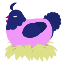 A lavender and navy chicken with a head pattern