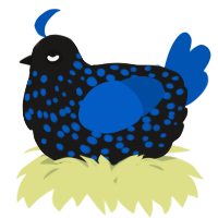 A sable and ultramarine chicken with a speckle pattern