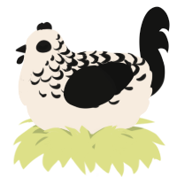 A cream and black chicken with a half-lace pattern