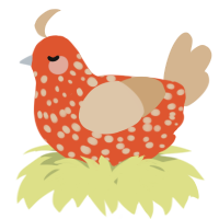 A vermilion and beige chicken with a speckle pattern