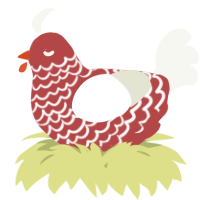 A red and white chicken with a lace pattern