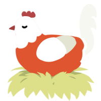 A vermilion and white chicken with a head pattern