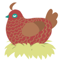 A red and brown chicken with a lace pattern