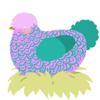 A lavender and turquoise chicken with a double-lace pattern