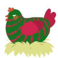 A leaf and crimson chicken with a bar pattern