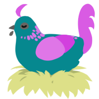 A teal and orchid chicken with a neck-speckle pattern