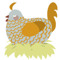 A silver and ochre chicken with a lace pattern
