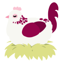 A white and maroon chicken with a neck-speckle pattern