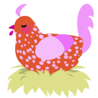A vermilion and lavender chicken with a speckle pattern