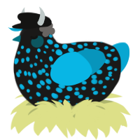 A sable and cerulean chicken with a speckle pattern