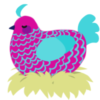 A fuchsia and aqua chicken with a lace pattern