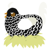 A black and white chicken with a lace pattern