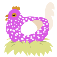 A orchid and cream chicken with a speckle pattern