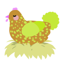 A gold and lime chicken with a speckle pattern