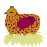 A ochre and maroon chicken with a speckle pattern