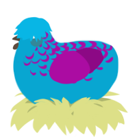 A cerulean and plum chicken with a half-lace pattern