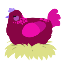 A maroon and fuchsia chicken with a neck-speckle pattern